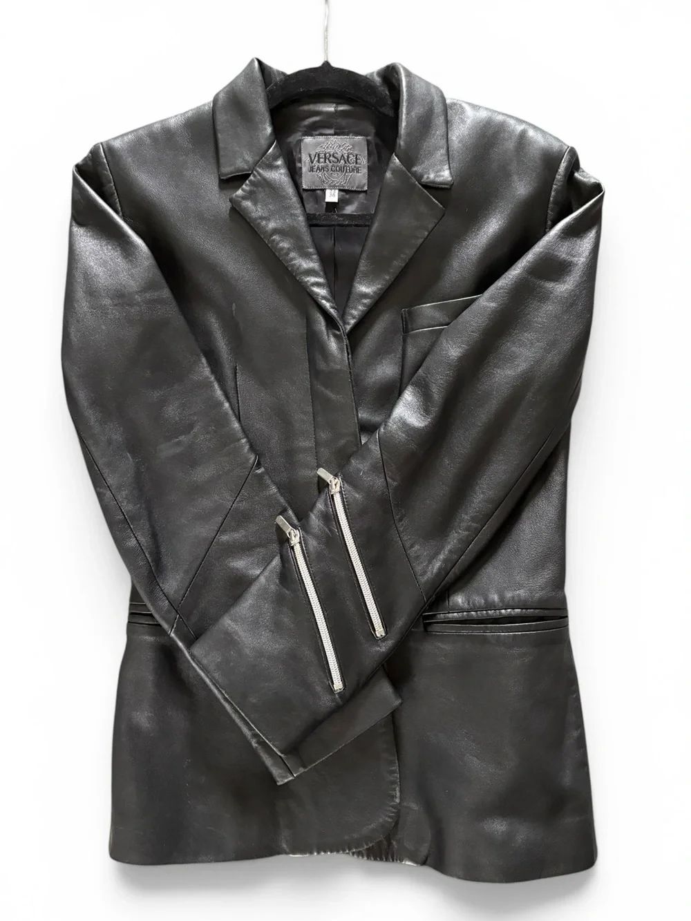 VERSACE Jeans Couture Leather Jacket Double Zipper Arm Detail Size 38IT 2US